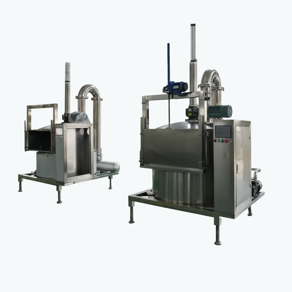 Two batch vacuum fryer units side by side: multiple machines run in parallel to scale up production