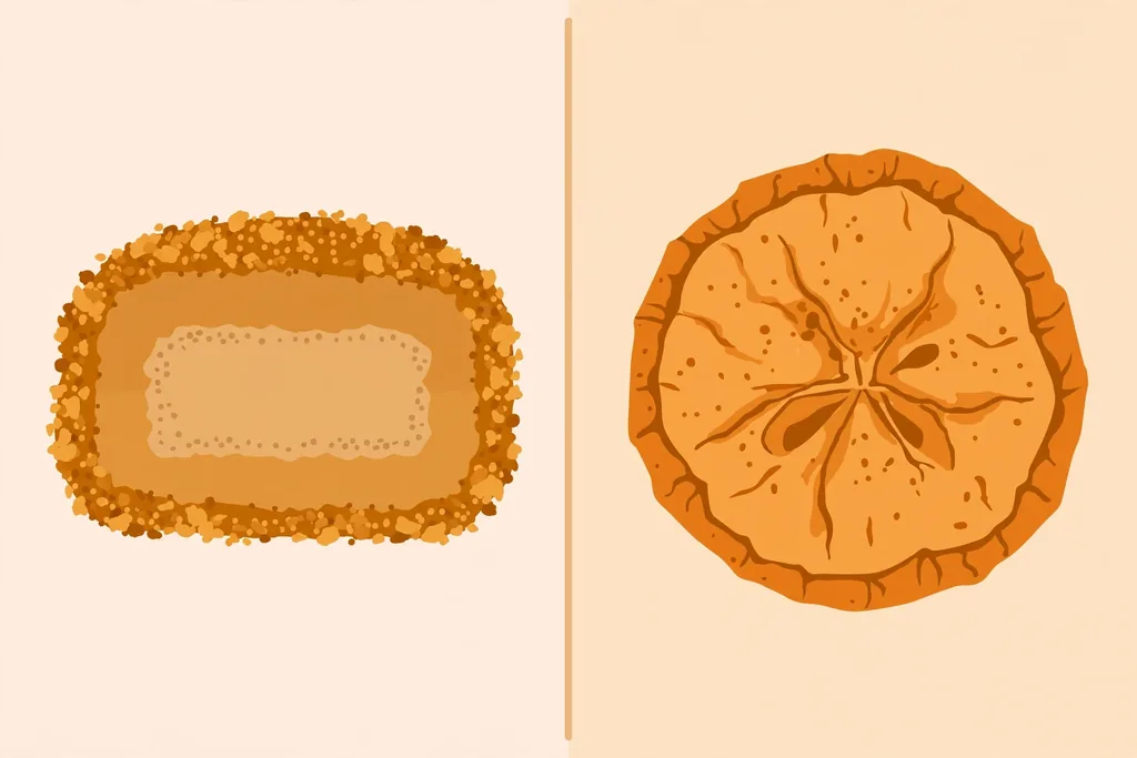 Concept illustration comparing a battered coated snack piece with an uncoated whole fruit slice