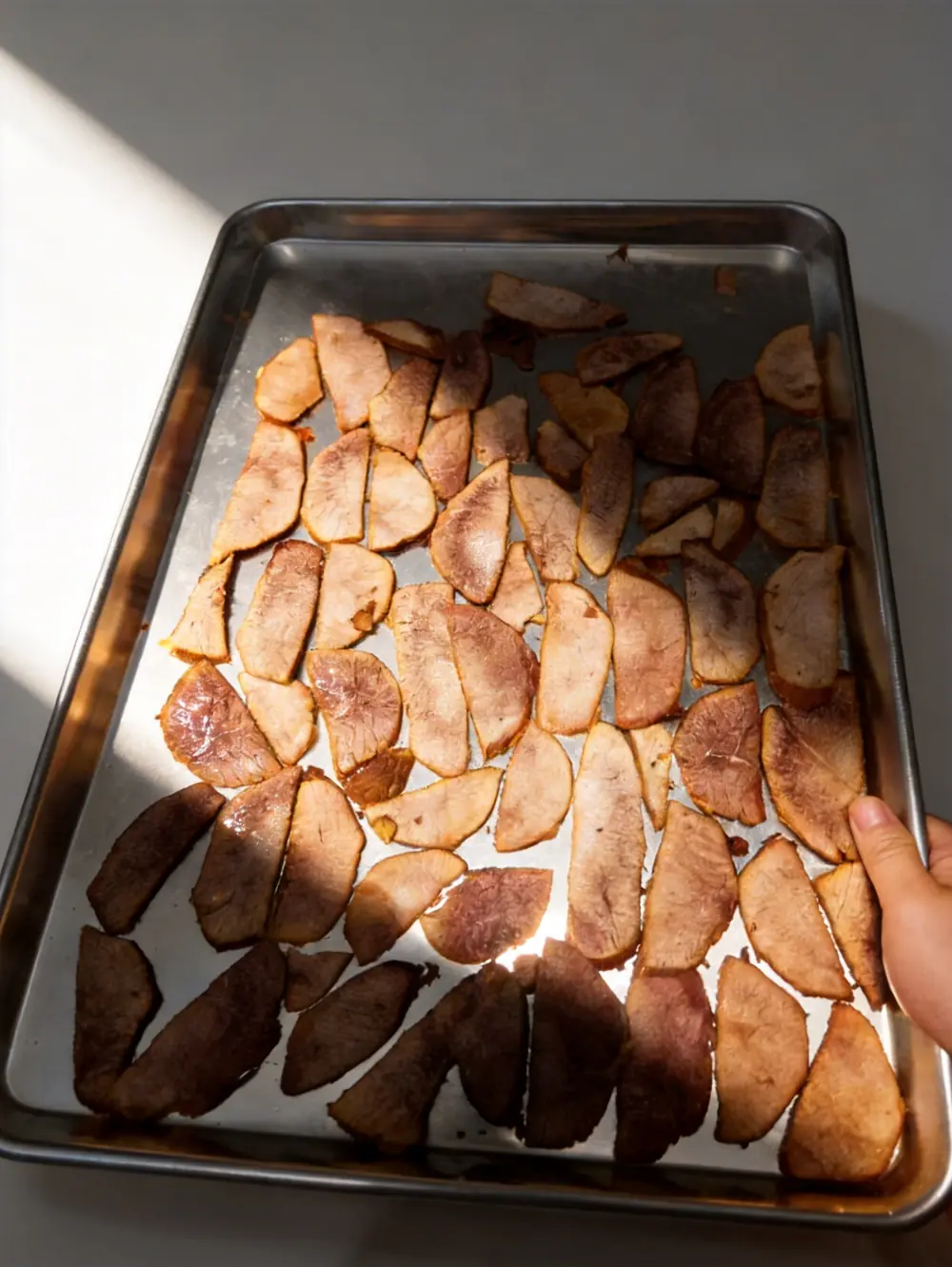 Freeze-dried fruit slices arranged on drying trays: low residual moisture gives the product its long shelf life