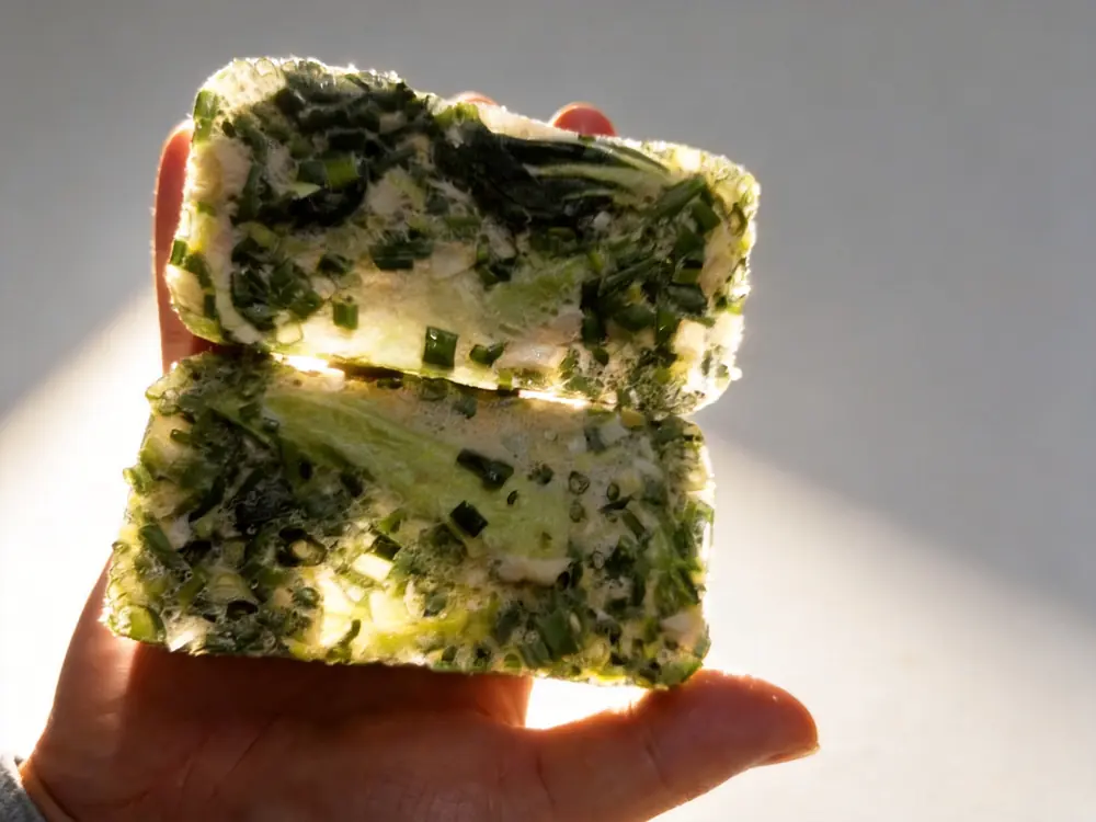 Freeze-dried green vegetable block: a fully dried product ready for barrier packaging
