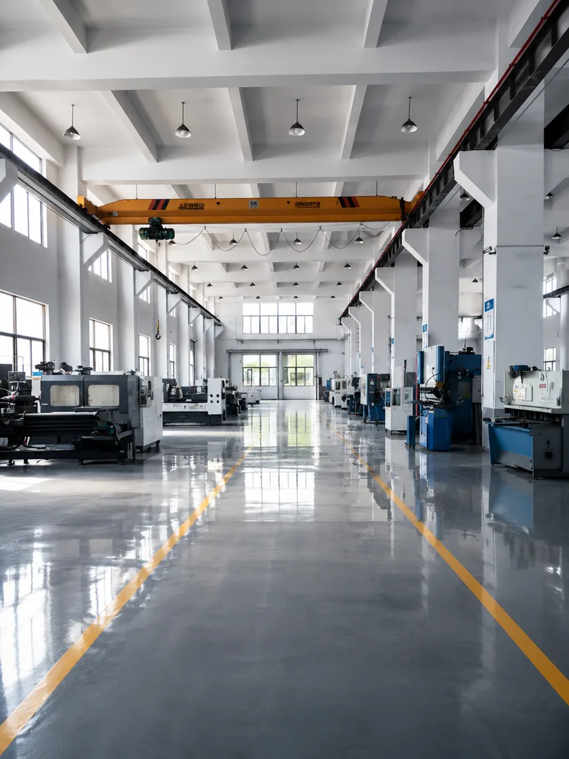 Inside the Supreme Beast production workshop with CNC machines and an overhead crane