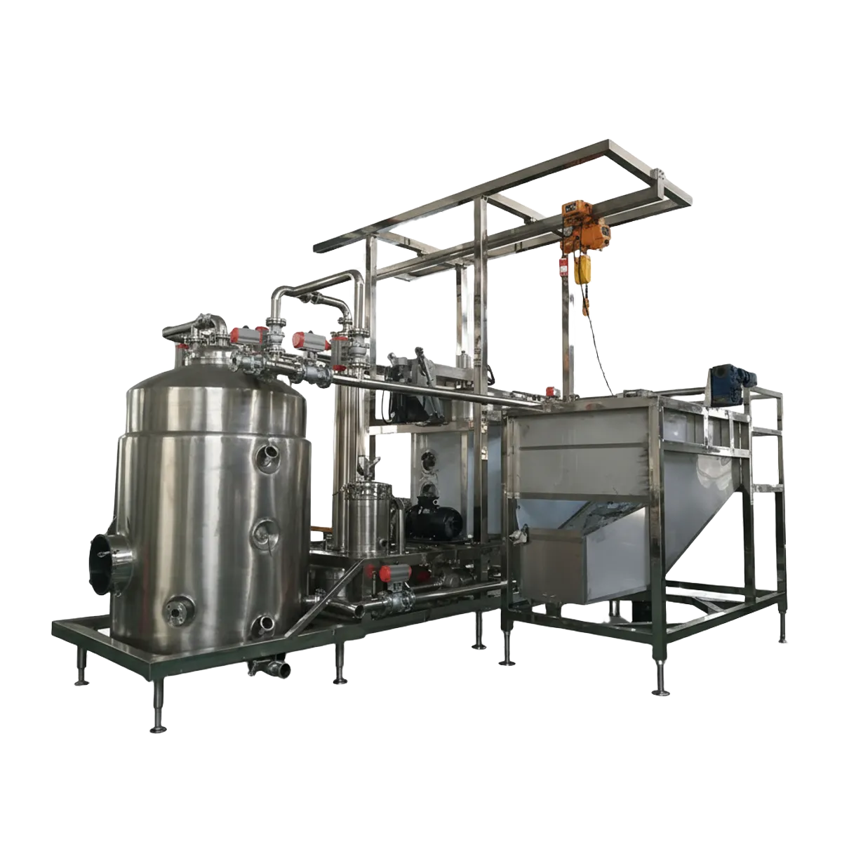 QS-300 vacuum frying vessel with hoist frame for large batch seafood snack production