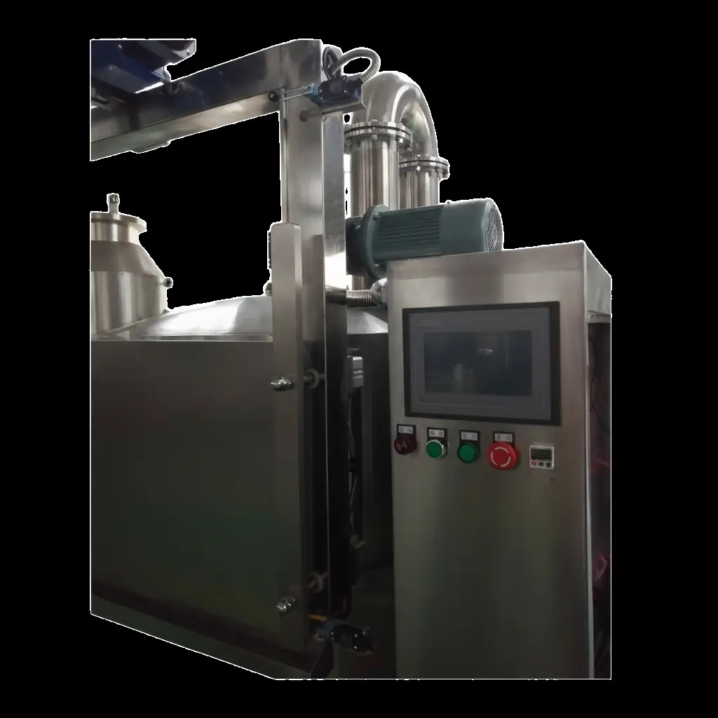 Vacuum fryer control cabinet with process controls for temperature, vacuum, and batch timing