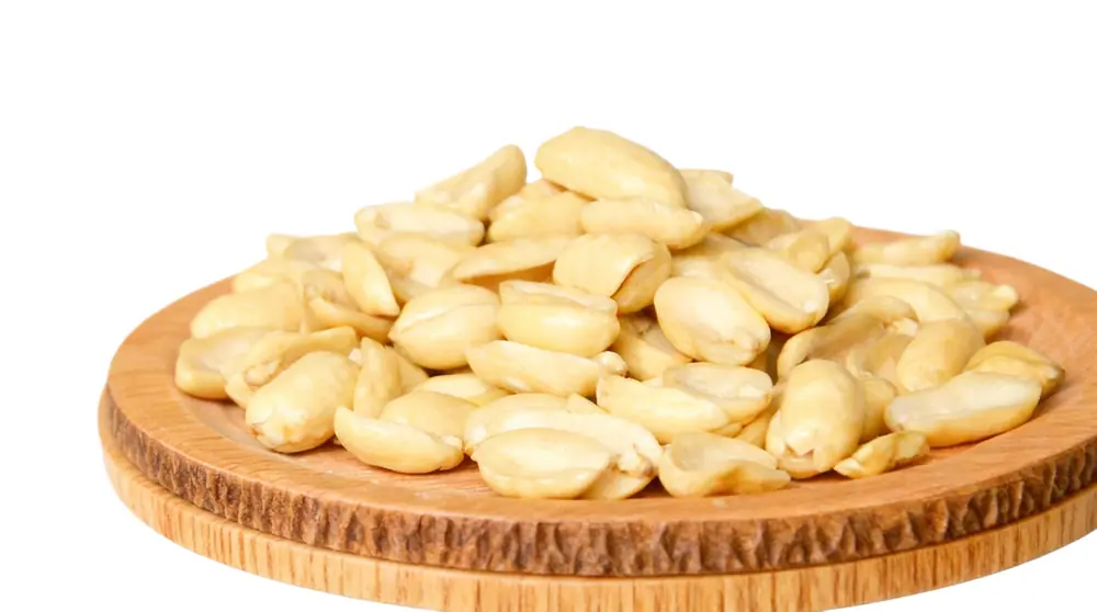 Vacuum-fried peanuts in a metal bowl: evenly roasted color with controlled oil pickup